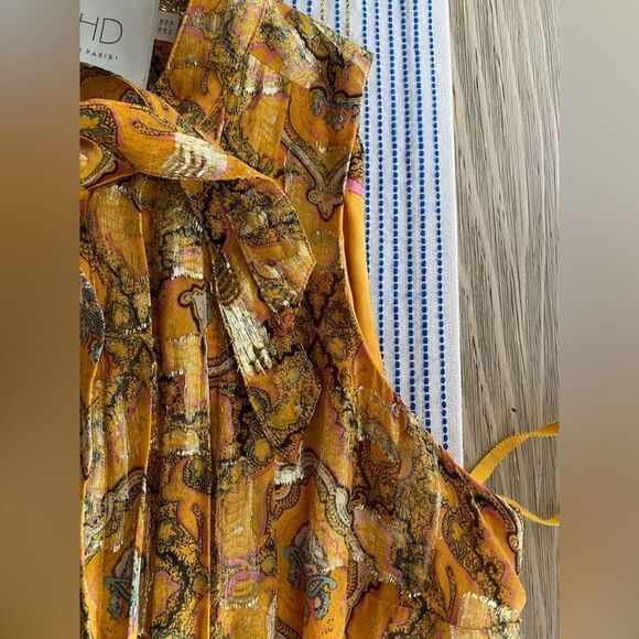 Anthropologie HD in Paris Goldspun Paisley Silk Dress Pleated size 2 Sleeveless - Picture 10 of 17